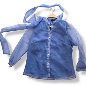 NEW YORK & CO women’s // Royal Blue Sheer Bow Neck Blouse